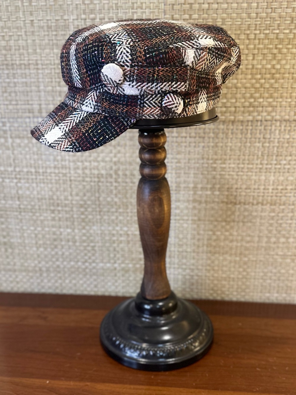 VTG 2000s D&Y Plaid Wool Blend Tweed Newsboy Cap Cabbie Hat
